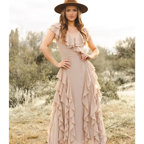 JoyFolie Sylvia dress in light taupe. Size Small! - Picture 3 of 4